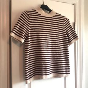 LOFT cropped sweater, XS Petite, marroon & cream sailor stripes